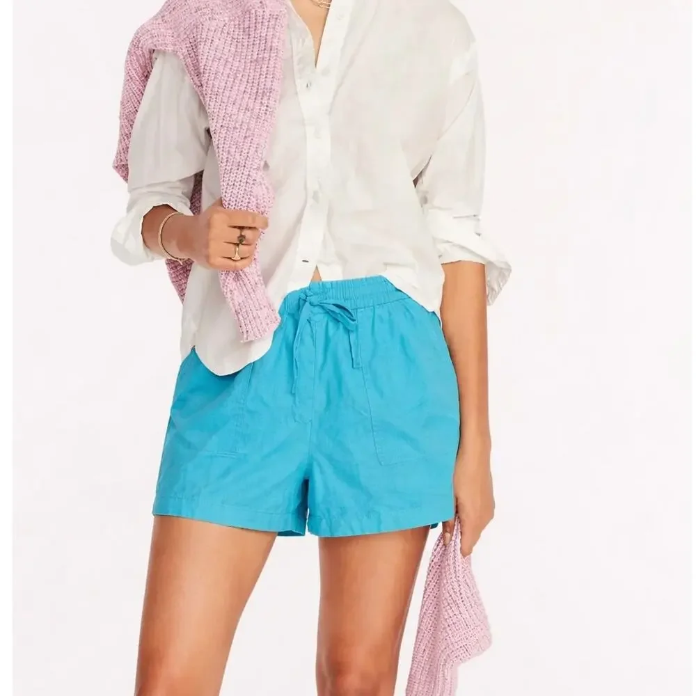 J. Crew Linen Blend Drawstring Short Blue AX922 Size M